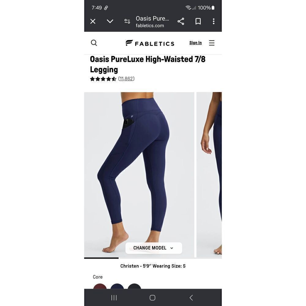 New XS Fabletics Abyss Blue Oasis High Waist 7/8 Leggings Athletic Athleisure